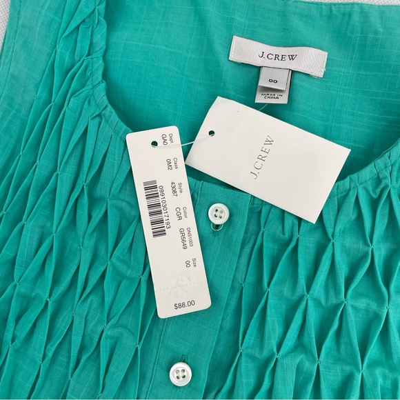NEW NWT J. Crew Smocked Top sz 00 mint sleeveless #43087 summer button-front $88 - Picture 4 of 8